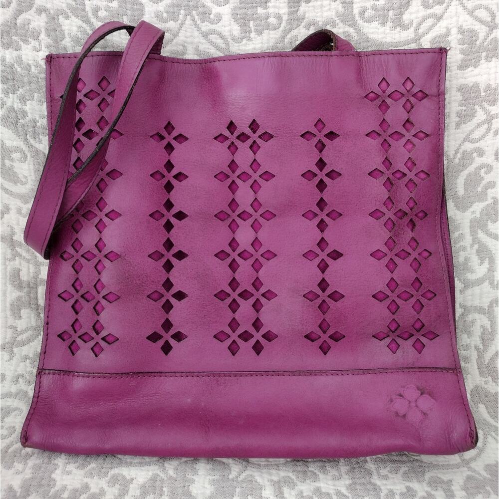 Patricia Nash Geometric Laser-Cut Distressed Leather Totebag Purse in Orchid